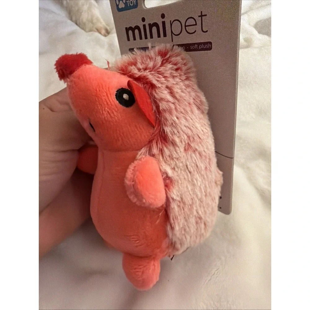 MINIPET HEDGEHOG RED SQUEAKY PLUSH STUFFED DOG TOY Small